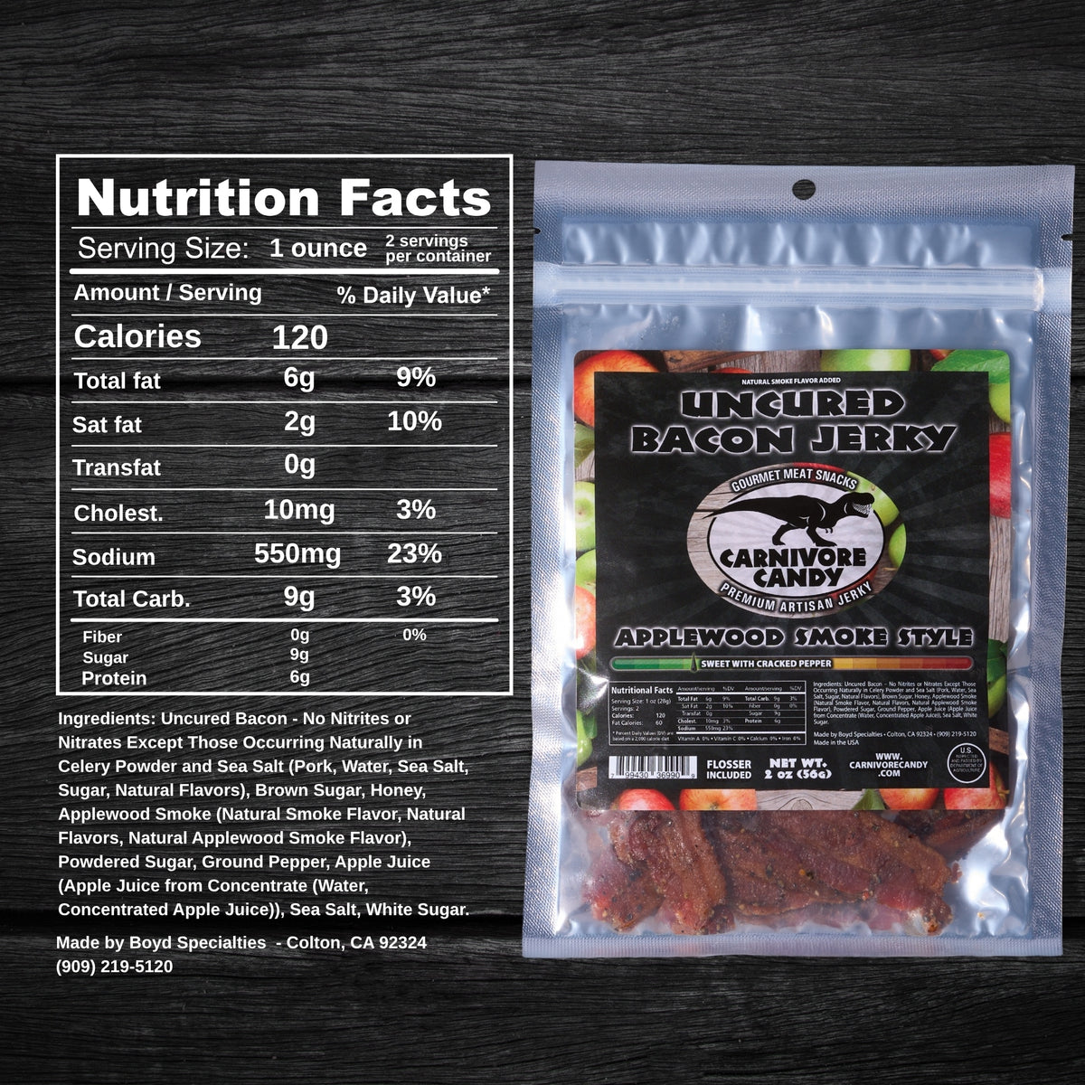 Applewood Peppered Uncured Bacon Jerky